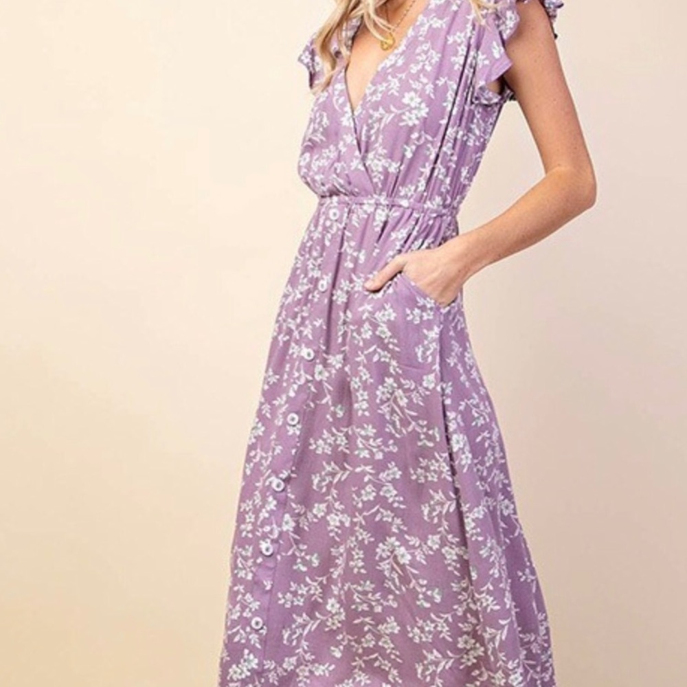 NEW Luxurious floral Lavender dress with pockets - Picture 4 of 10